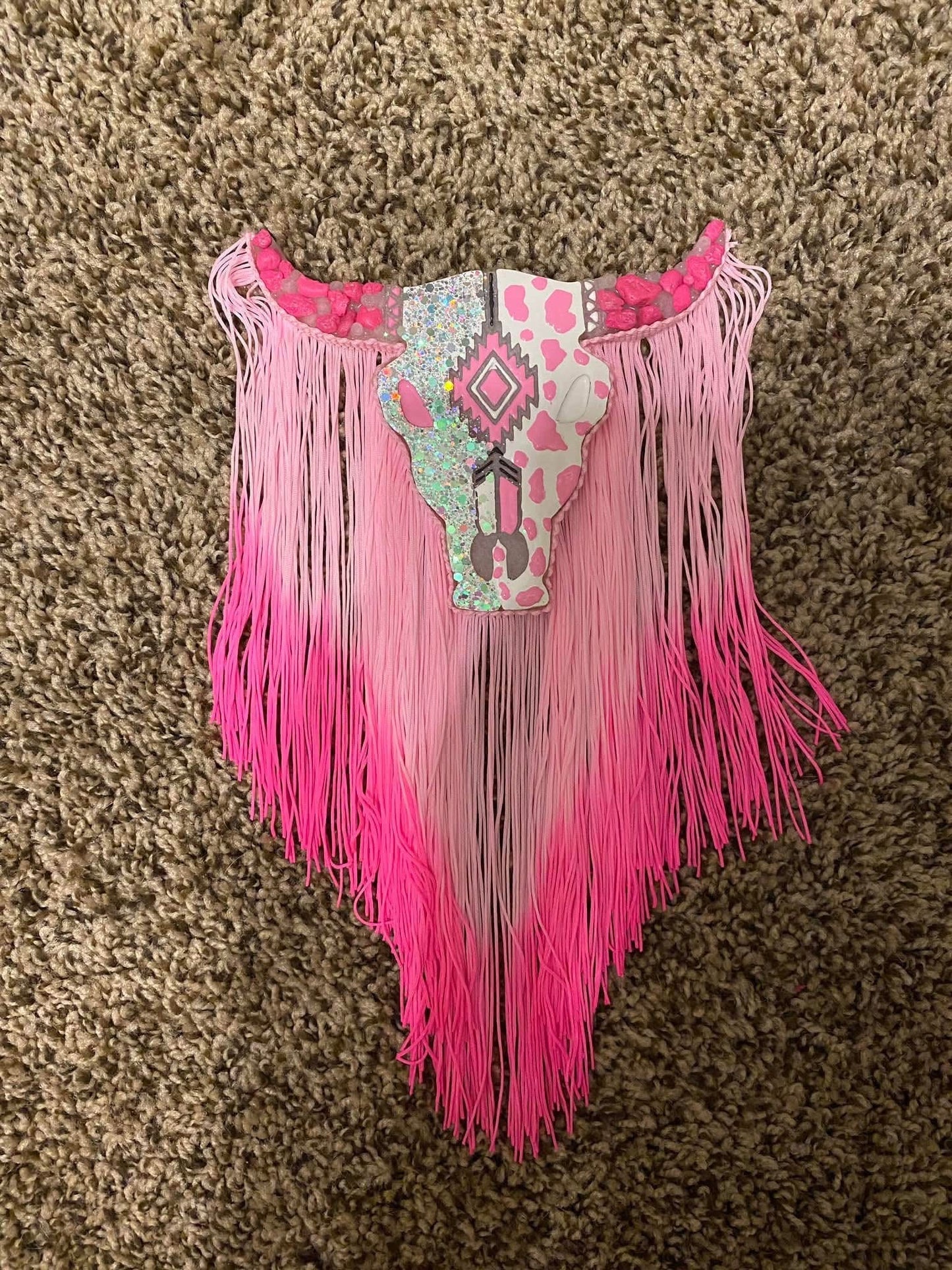 Pink cow print skull