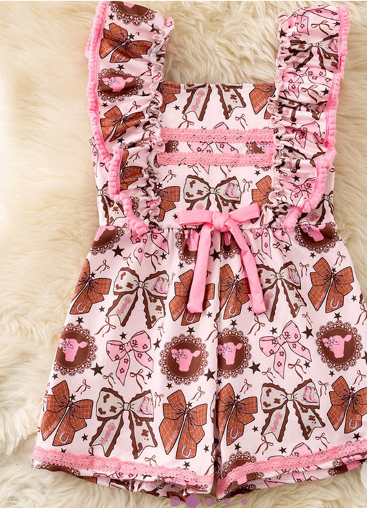 Coquette western bow romper