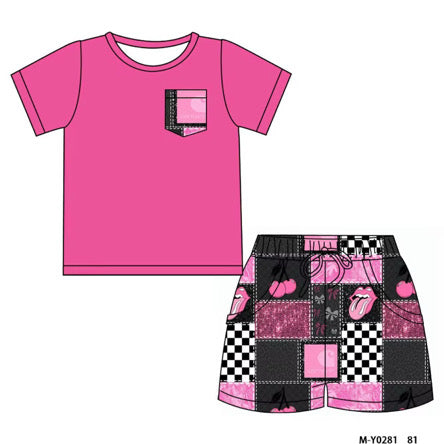Pink shirt with checkered shorts